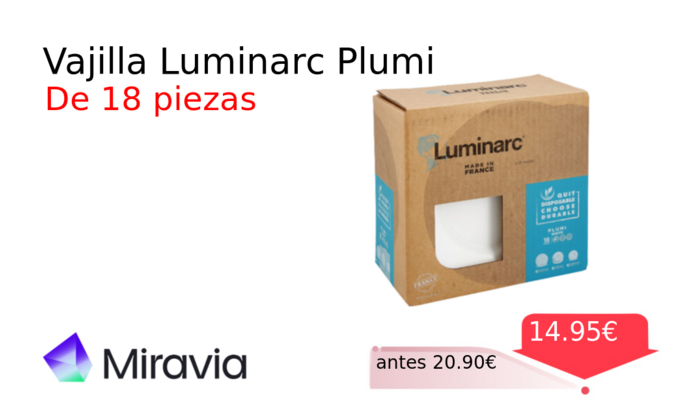 Vajilla Luminarc Plumi