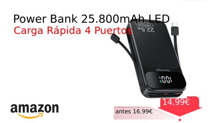 Power Bank 25.800mAh LED