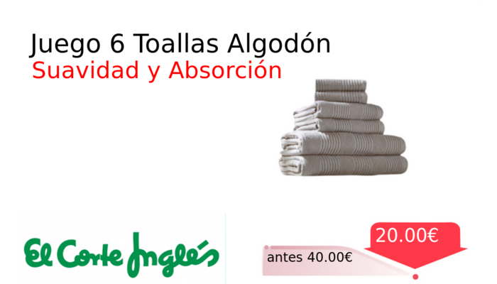 Juego 6 Toallas Algodón