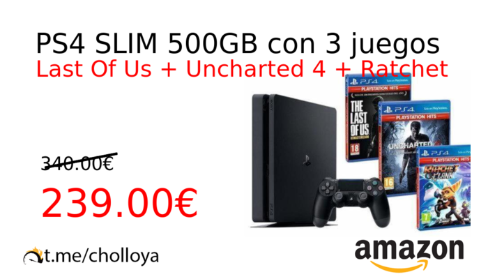 PS4 SLIM 500GB con 3 juegos