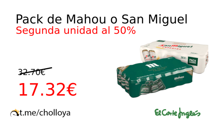 Pack de Mahou o San Miguel