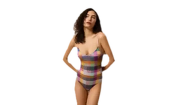 Bañador de Mujer Tipo Camiseta con Estampado Vichy Multicolor
