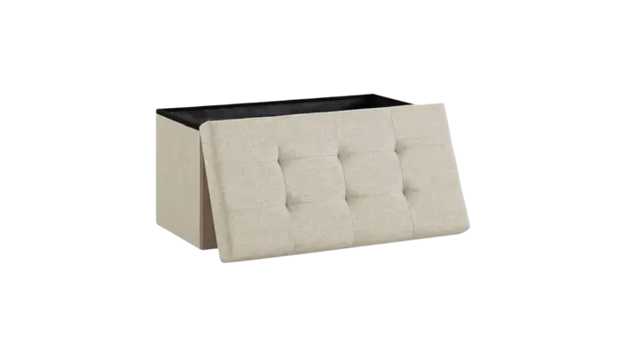 Puff de Almacenamiento Plegable Tipo Cubo con Tapa y Tapizado de Lino