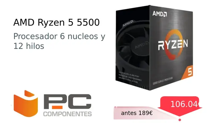 Procesador AMD Ryzen 5 5500 con 6 núcleos y 12 hilos