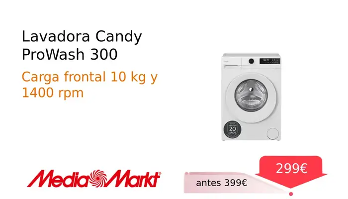 Lavadora Candy ProWash 300 de 10 kg