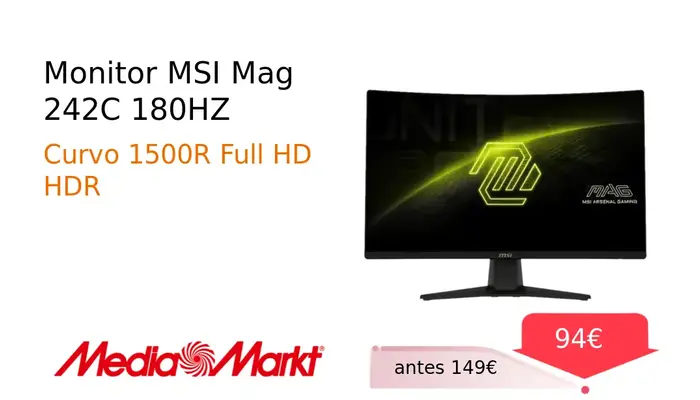 Monitor Curvo MSI MAG 242C 23.6" 180Hz 1ms