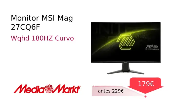 Monitor MSI MAG 27CQ6F Curvo WQHD 180Hz 27 Pulgadas