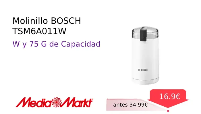 Molinillo de Café Bosch TSM6A011W - Potencia y Sencillez para tu Café Diario