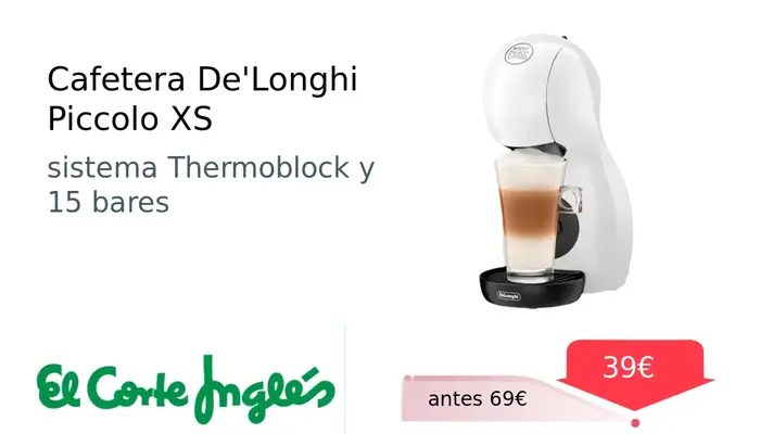 Cafetera De'Longhi Piccolo XS con depósito de 0,8L
