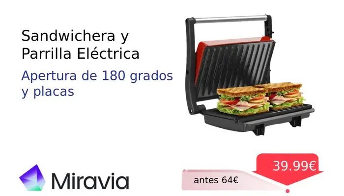 Sandwichera y Parrilla Eléctrica 2 en 1 Potente 1000W